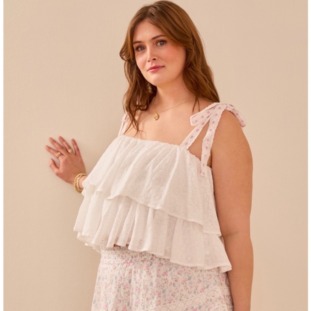 Arula Dottie Embroidered Ruffle Tank Top